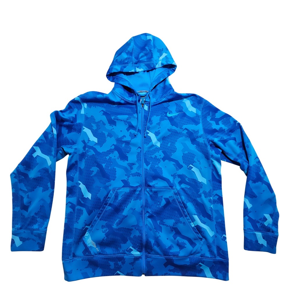 Nike Full Zip Hoodie XL Blue Geometric Camo Therma-FIT 543472-433